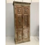 An Indian hardwood four door side cabinet, width 89cm, depth 48cm, height 210cm