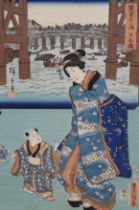 Utagawa Hiroshige (1797-1858), Japanese woodblock print, Nihonbashi, 36 x 24cm