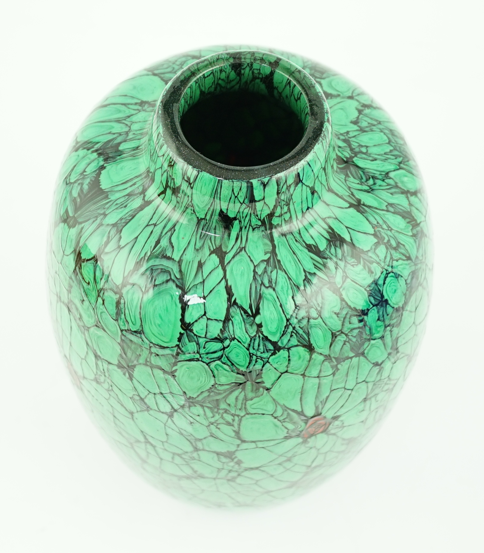 ** ** Vittorio Ferro (1932-2012) A Murano glass Murrine vase, with green leaves and red flower buds, - Image 3 of 4