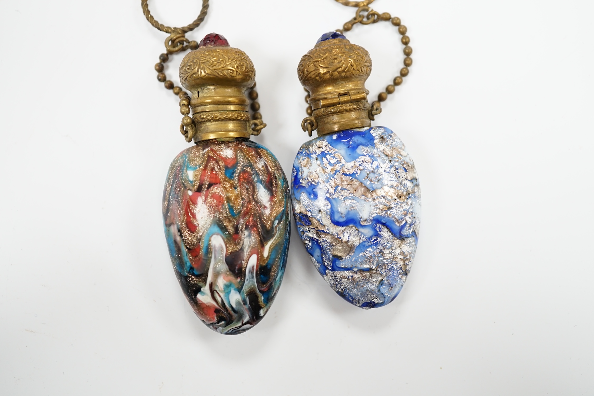 Two Venetian glass scent bottles with aventurine, gilt metal mounted, largest 7.5cm high - Image 2 of 4
