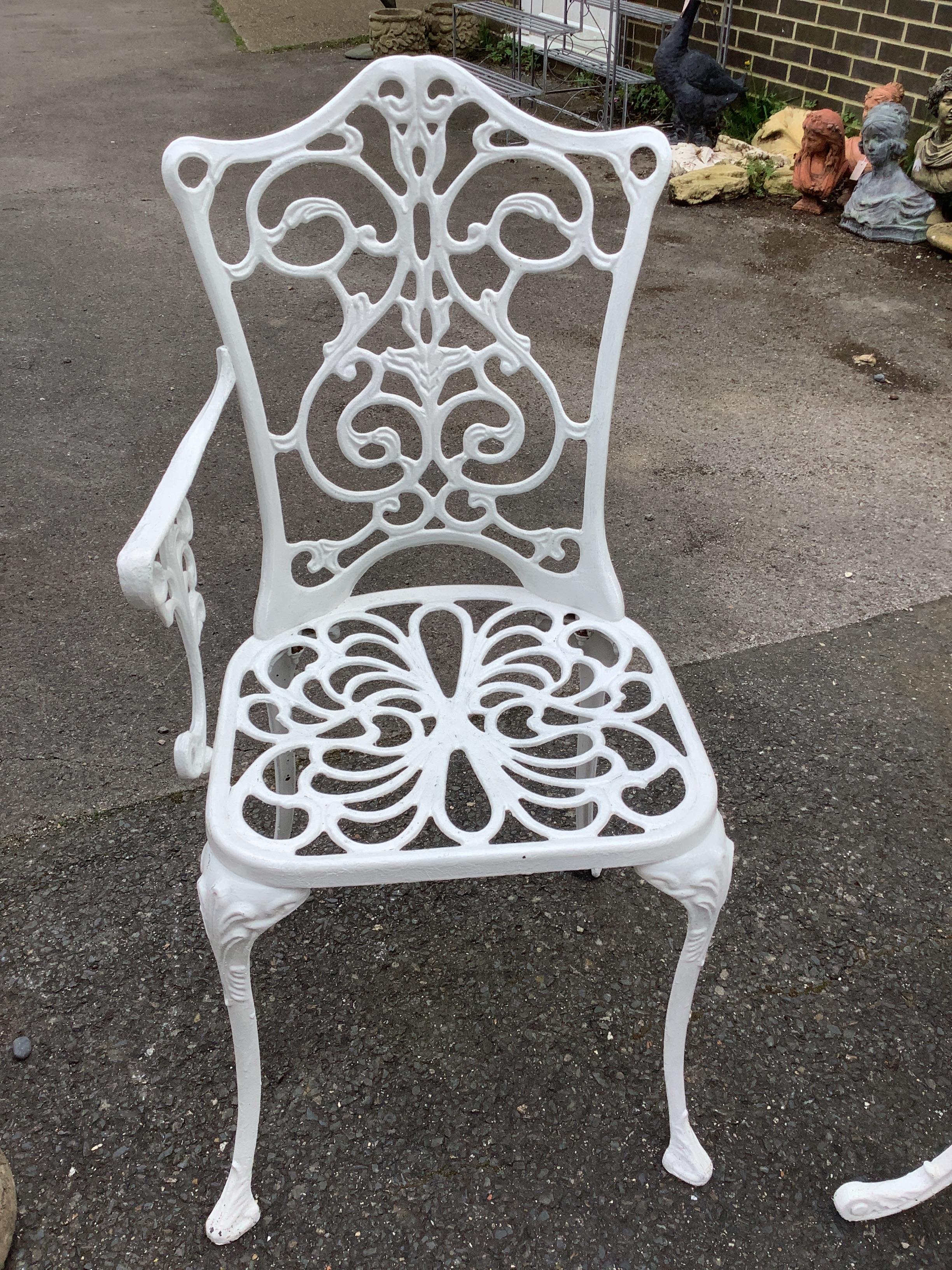 A Victorian style painted aluminium circular garden table, diameter 68cm, height 65cm together - Image 2 of 2