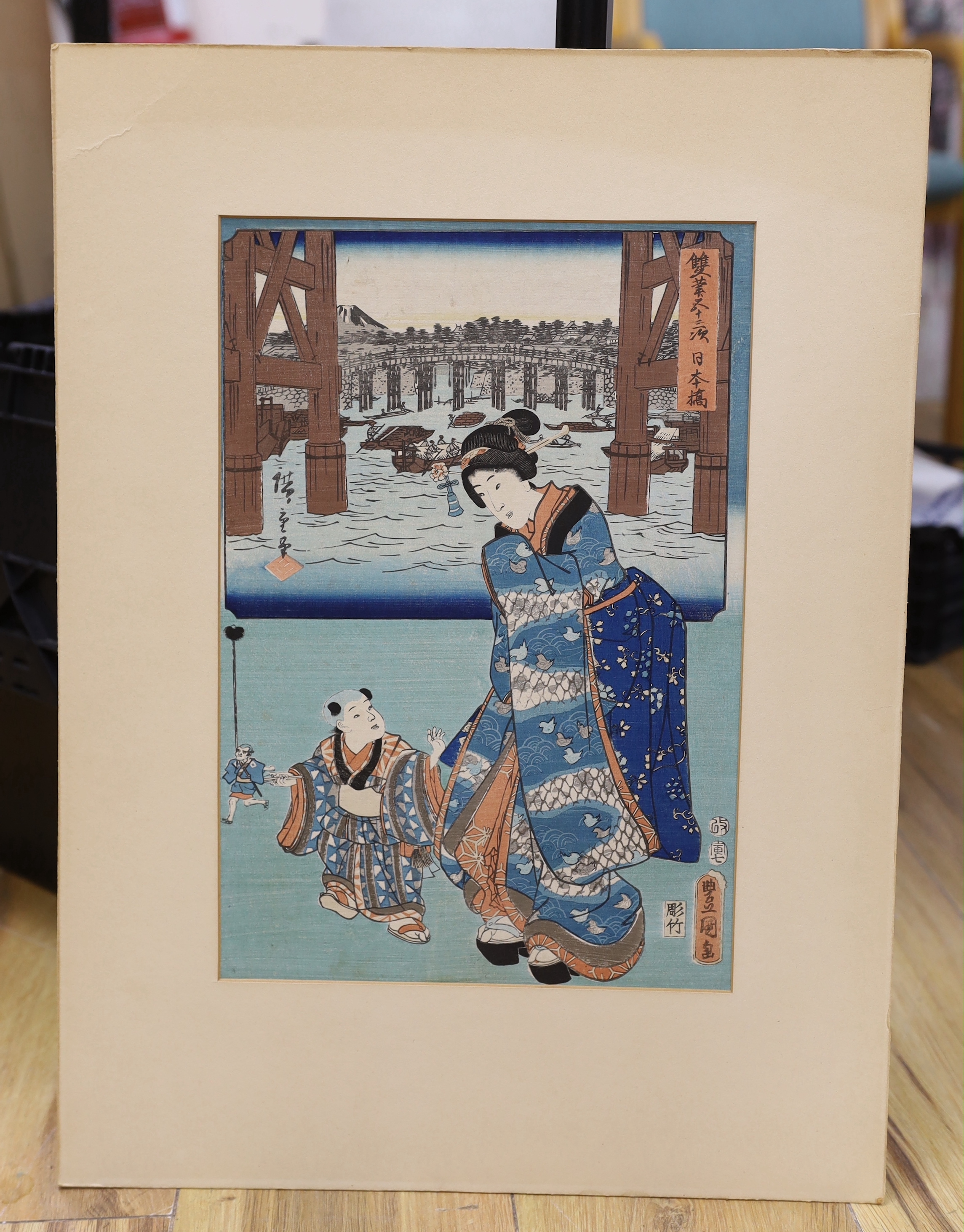 Utagawa Hiroshige (1797-1858), Japanese woodblock print, Nihonbashi, 36 x 24cm - Image 2 of 2