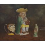 Vernon Spencelayh (American, 1891-1980), oil on canvas, Still life of Toby jug, signed and dated