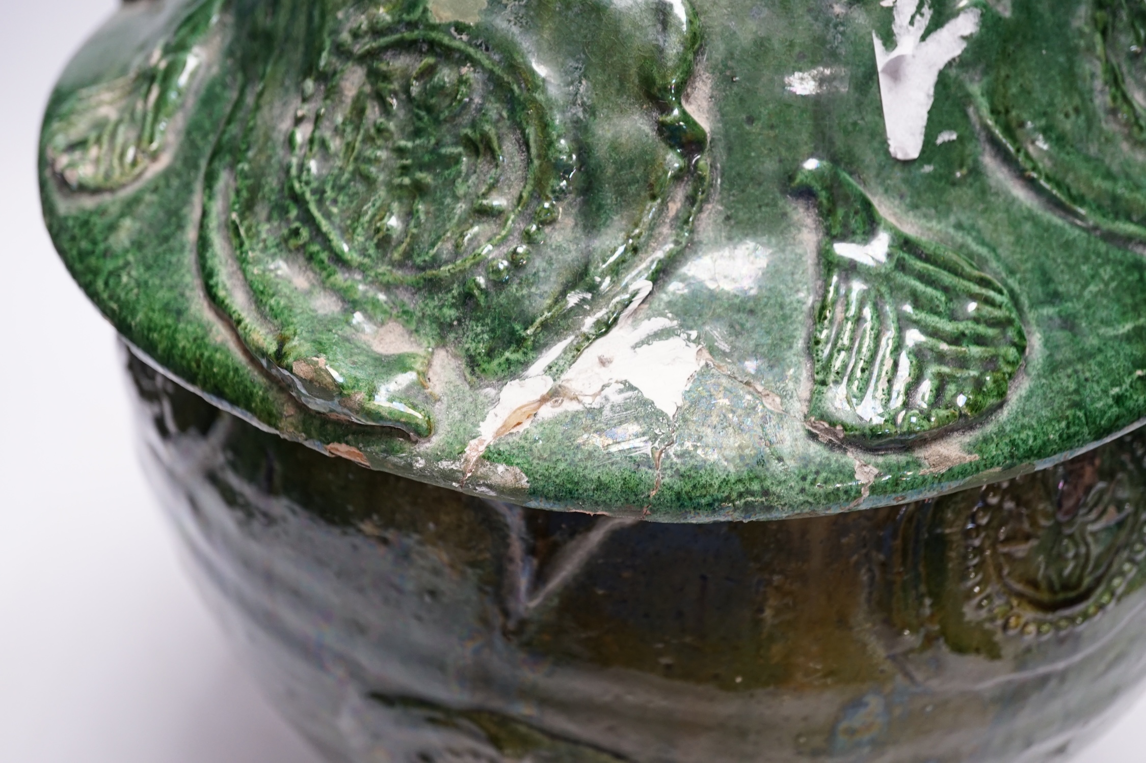 A Chinese Buddhist green glazed jar and cover, Song-Yuan dynasty, 33cm - Image 3 of 6