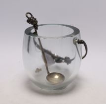 A Danish sterling mounted glass ice bucket and spoon, by Aage Weimar, the glass by Strombergshyttan,
