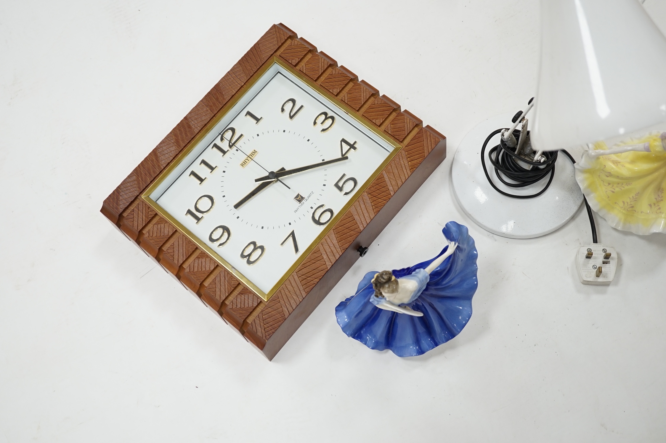 An Art Deco style wall timepiece, an anglepoise lamp and two Doulton figurines - Image 2 of 3