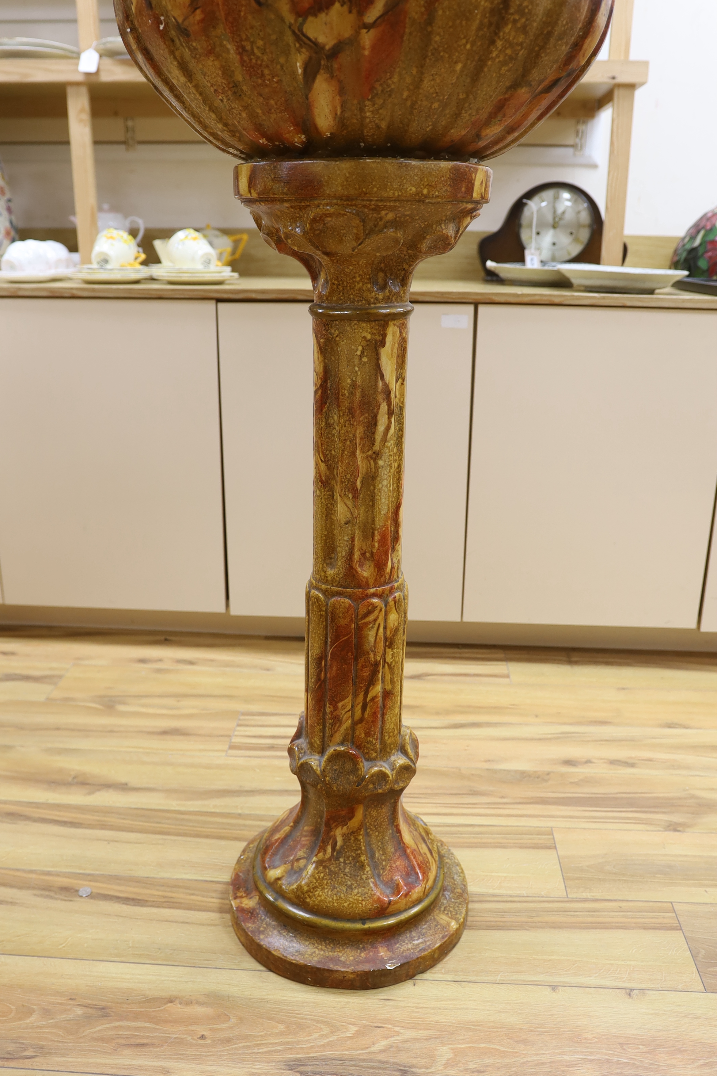 A large faux marble pottery jardiniere on stand, 126cm total height - Image 2 of 3