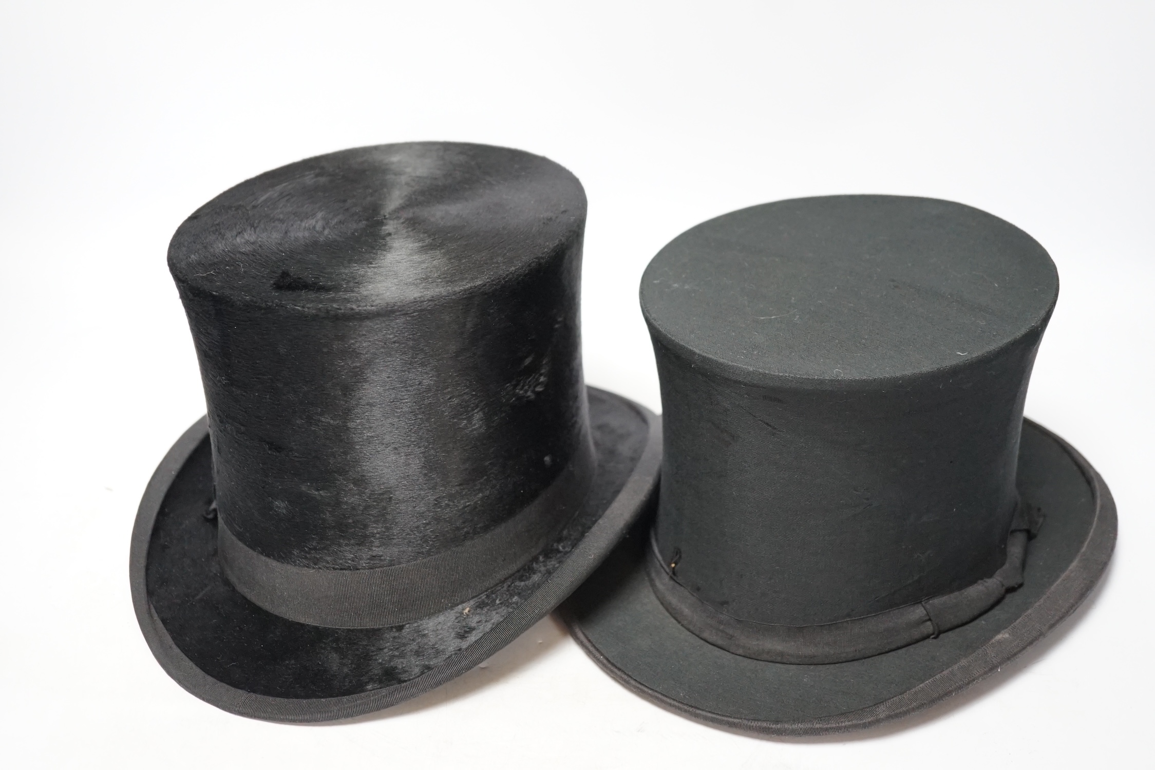 A brown leather top hat case together with a black silk collapsible top hat/opera hat and another, - Image 3 of 5