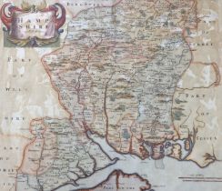 Robert Morden (1650-1703) hand coloured map of Hampshire, 34 x 40cm