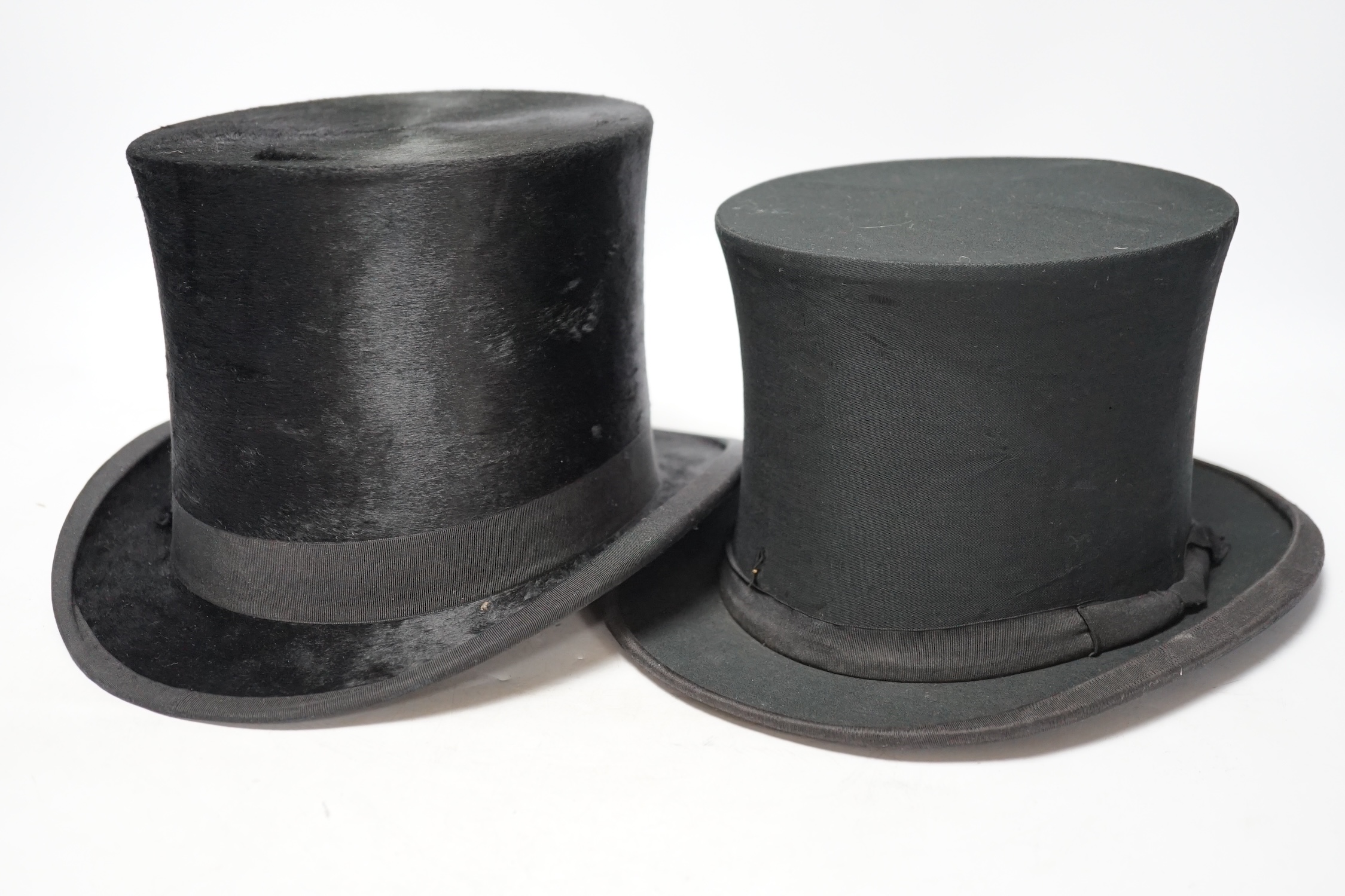 A brown leather top hat case together with a black silk collapsible top hat/opera hat and another, - Image 2 of 5