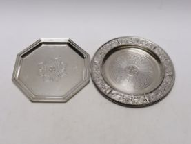 A Tiffany & Co sterling octagonal waiter, 15.1cm, together with a German 800 standard circular
