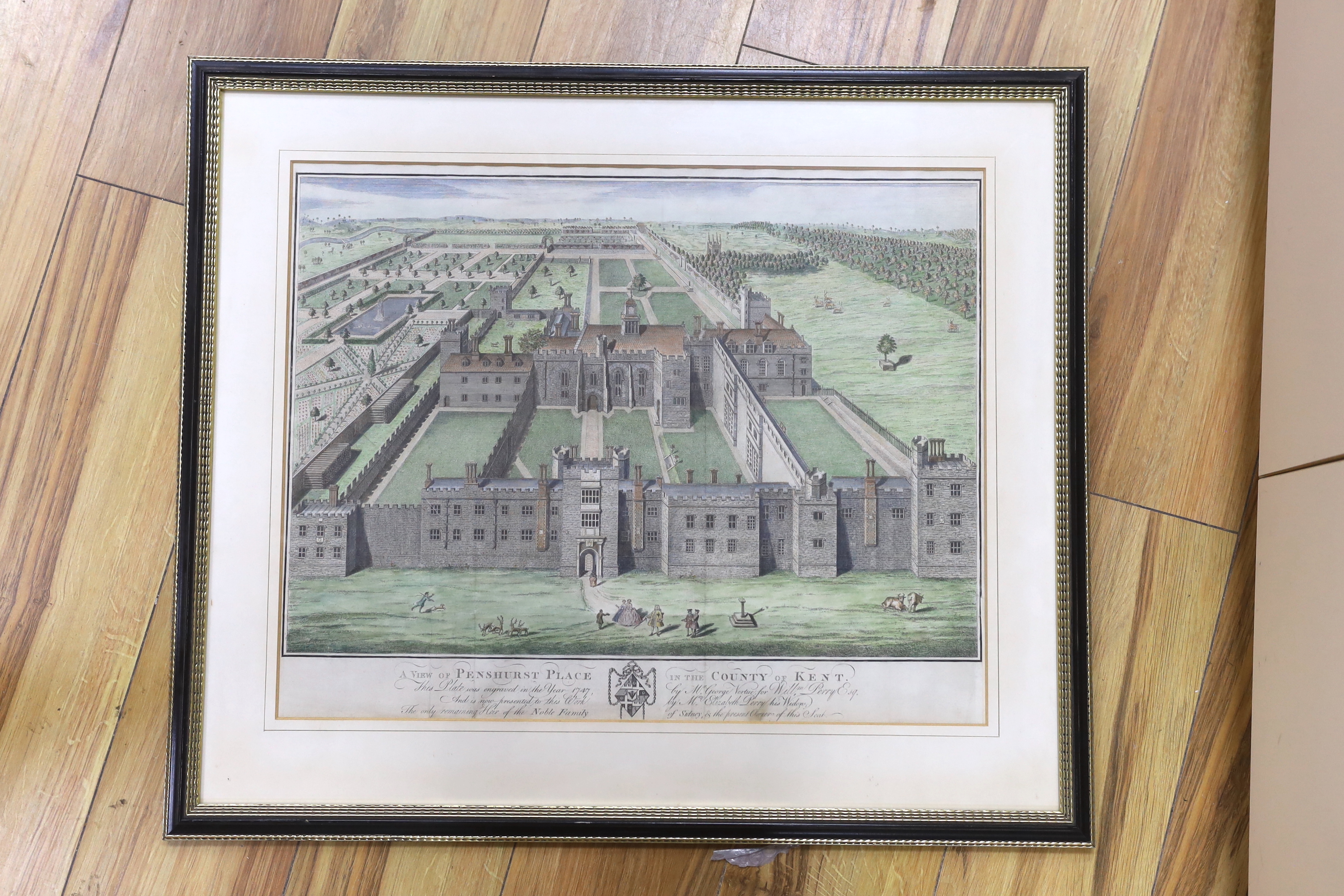 George Virtue (1798-1868) for William Perry, coloured engraving, A view of Penshurst Place in the - Image 2 of 2