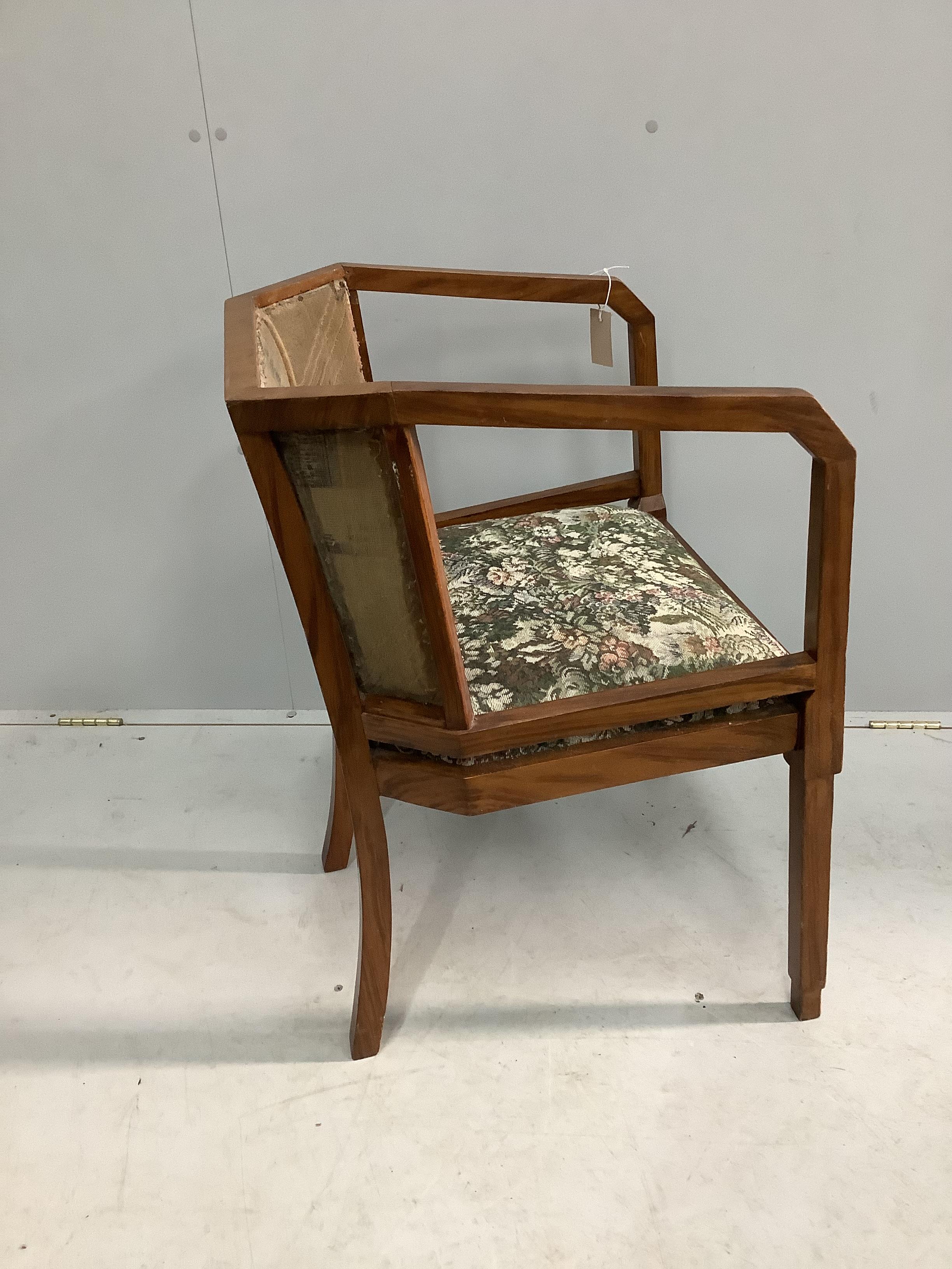 An Art Deco walnut elbow chair, width 53cm, depth 53cm, height 79cm - Image 2 of 2