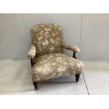 A Victorian Howard style open armchair, width 77cm, depth 84cm, height 84cm