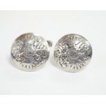 A pair of Russian 925 circular button cufflinks, embossed with the Coat of Arms of Russia, verso