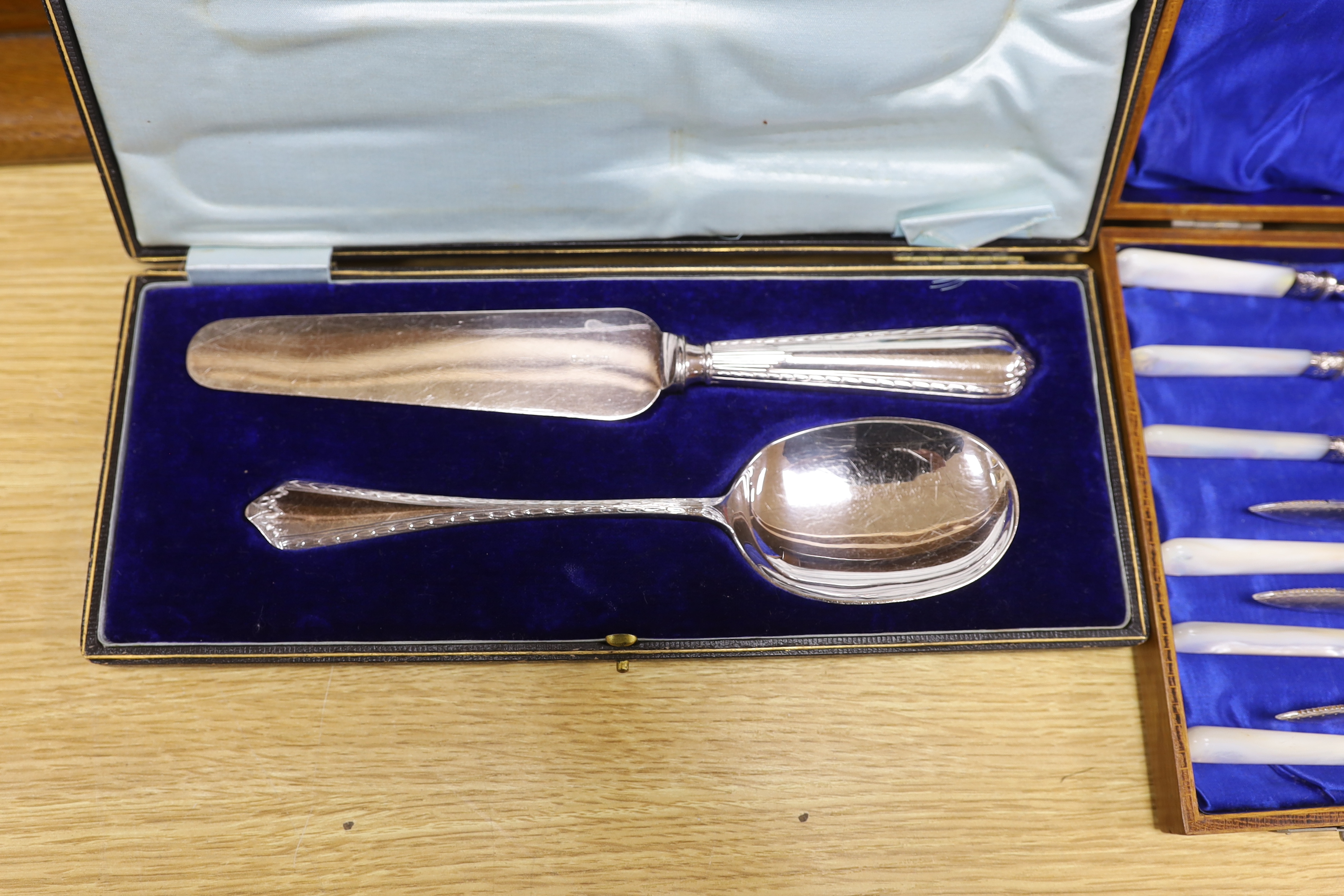 Two oak cased canteens of Old English pattern plated flatware and smaller boxes of cutlery - Image 2 of 7