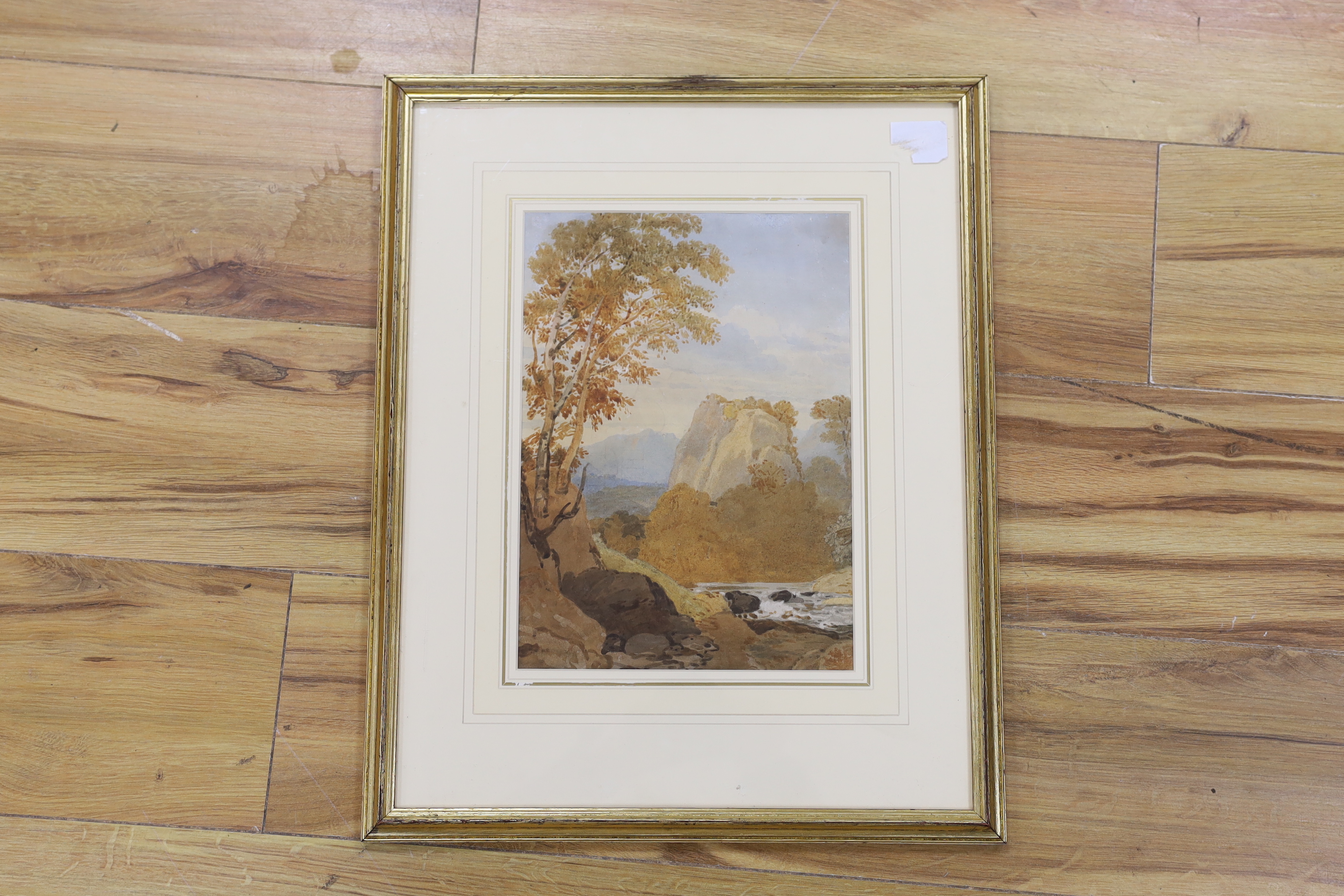 George Barrett Jnr. OWS (1767-1842), watercolour, Mountainous landscape, unsigned, Abbott & Holder - Image 2 of 3