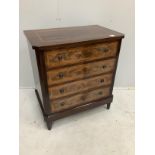 A small Continental satinwood banded mahogany chest of four long drawers, width 79cm, depth 48cm,