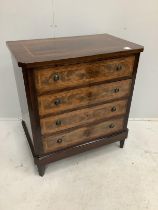 A small Continental satinwood banded mahogany chest of four long drawers, width 79cm, depth 48cm,