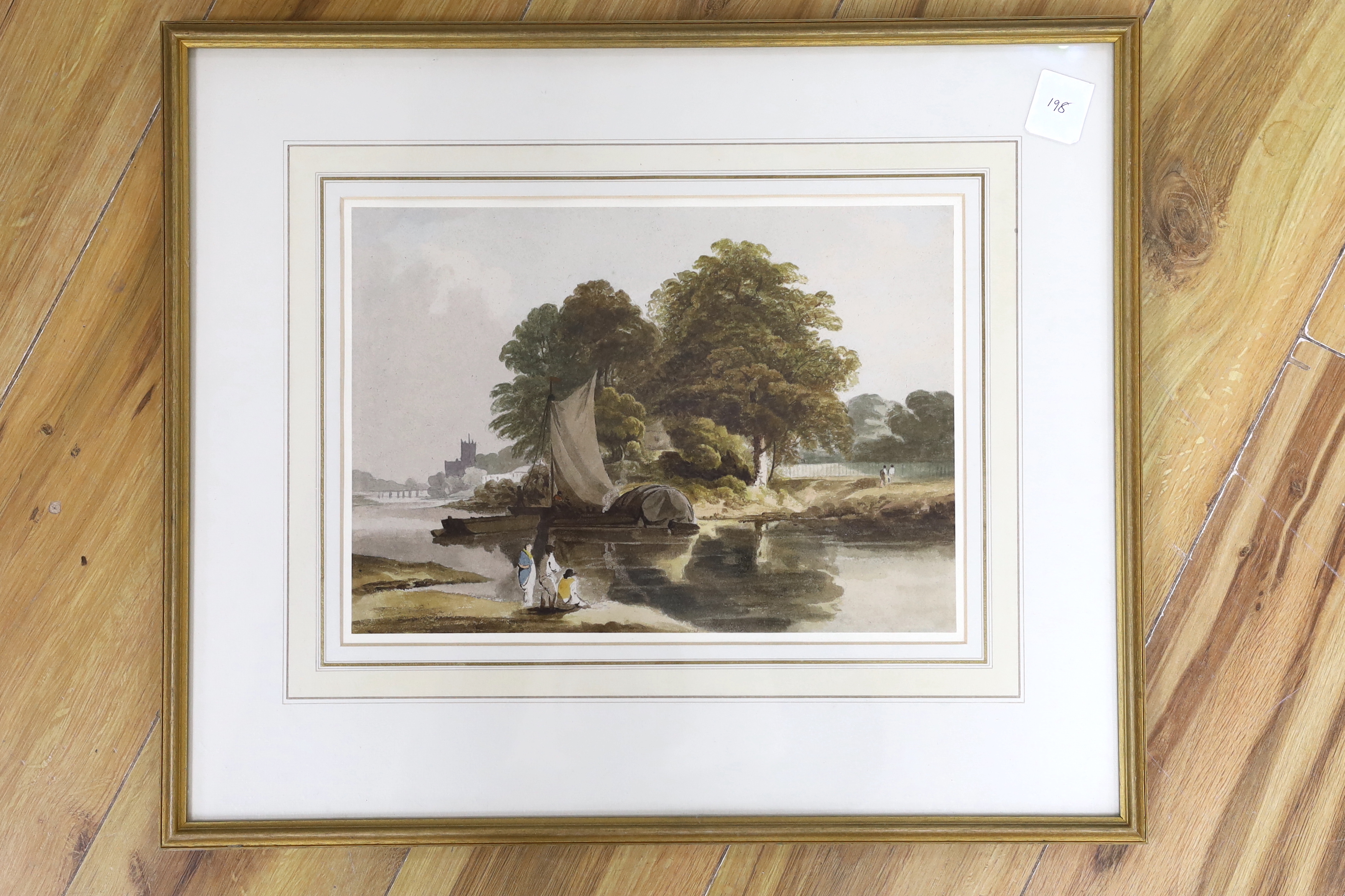 Alfred Nicholson (1788-1833), watercolour, Barges on the Thames, unsigned, inscribed verso - Image 2 of 3