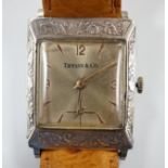 A German sterling manual wind dress wrist watch, retailed by Tiffany & Co, with baton and