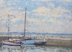 Hugh Boycott Brown (1909–1990), Impressionist oil on board, Yachts in a harbour, initialled 17 x
