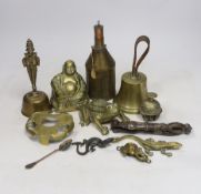 Sundry metalware including hinged brass frog with compartment, nutcrackers, seated Buddha and 925