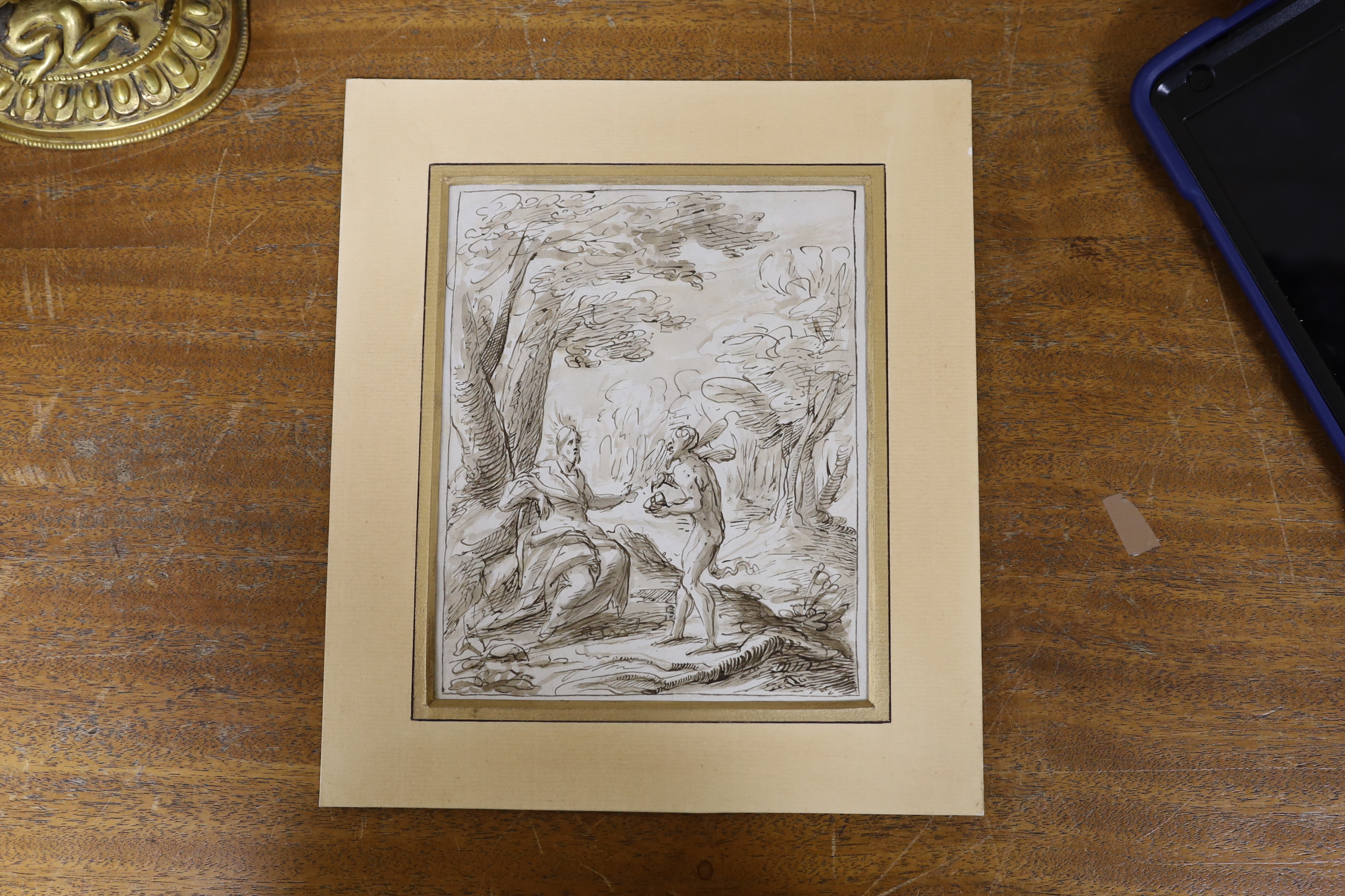 18th century Dutch, old master Italianate ink, 'Temptation of Jesus', mounted, unframed, 22 x 17cm - Image 2 of 3