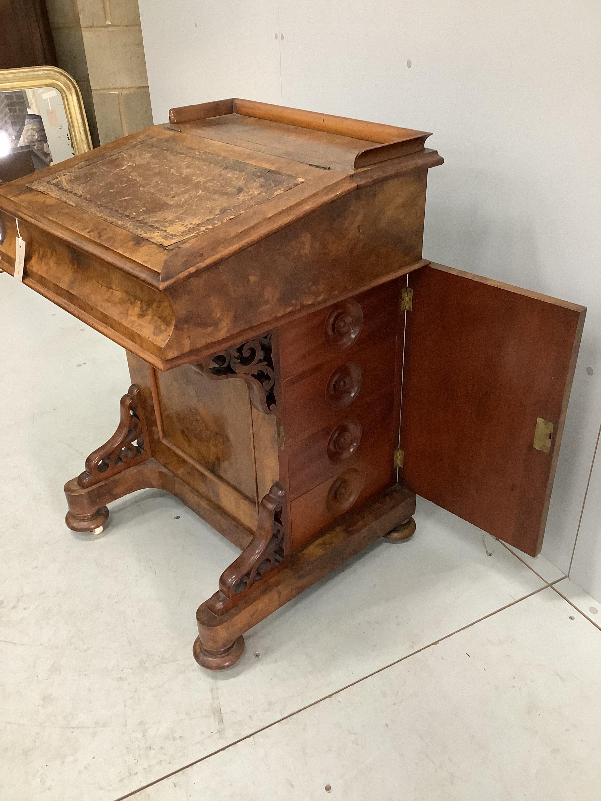 A Victorian walnut Davenport, width 57cm, depth 56cm, height 64cm - Image 3 of 3