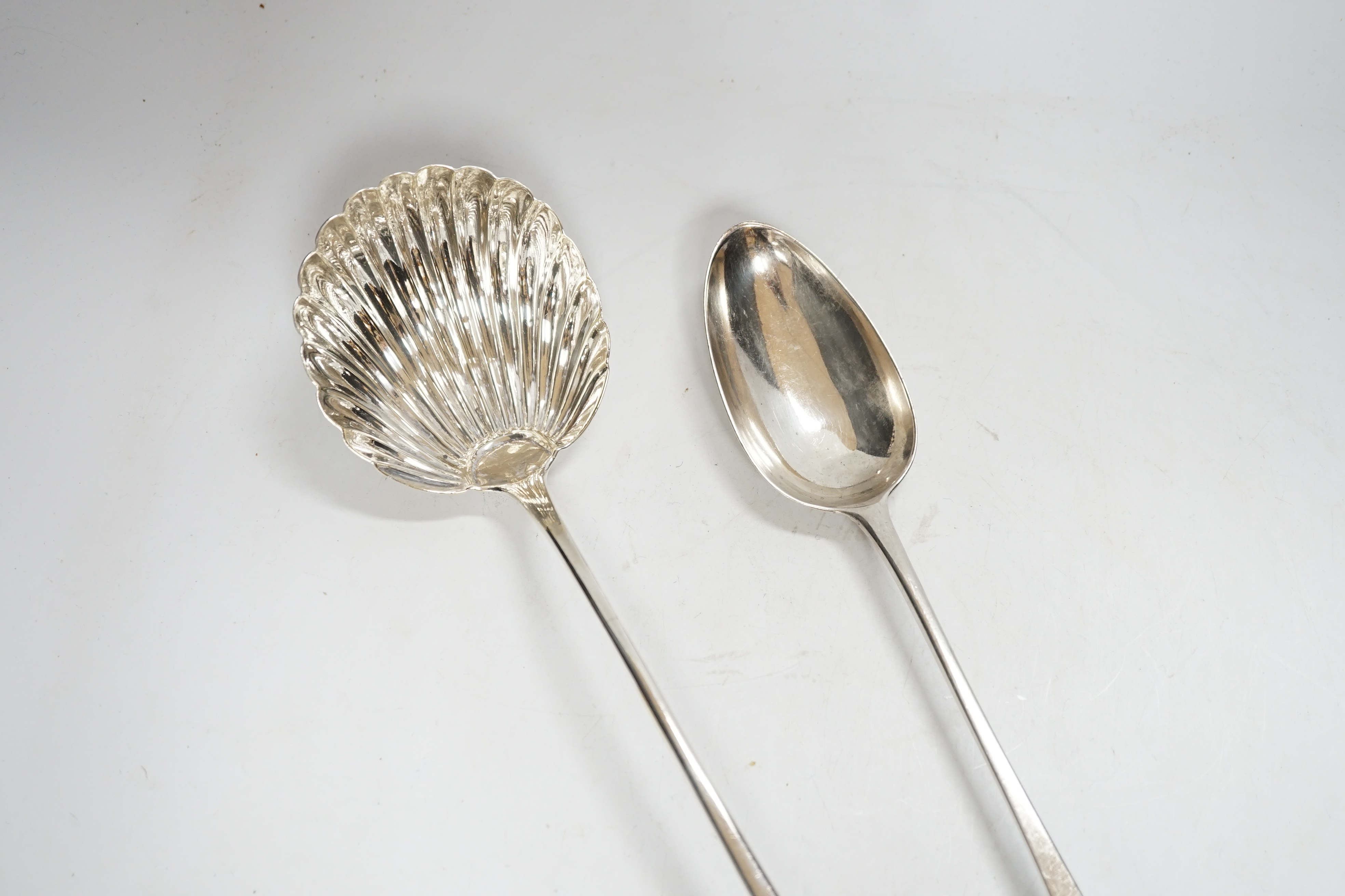 A George III silver Old English pattern basting spoon, Thomas Evans, London, 1785, 31.4cm, - Image 2 of 4