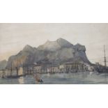 Late 19th century English School, watercolour, View of Gibraltar, 22 x 37cm