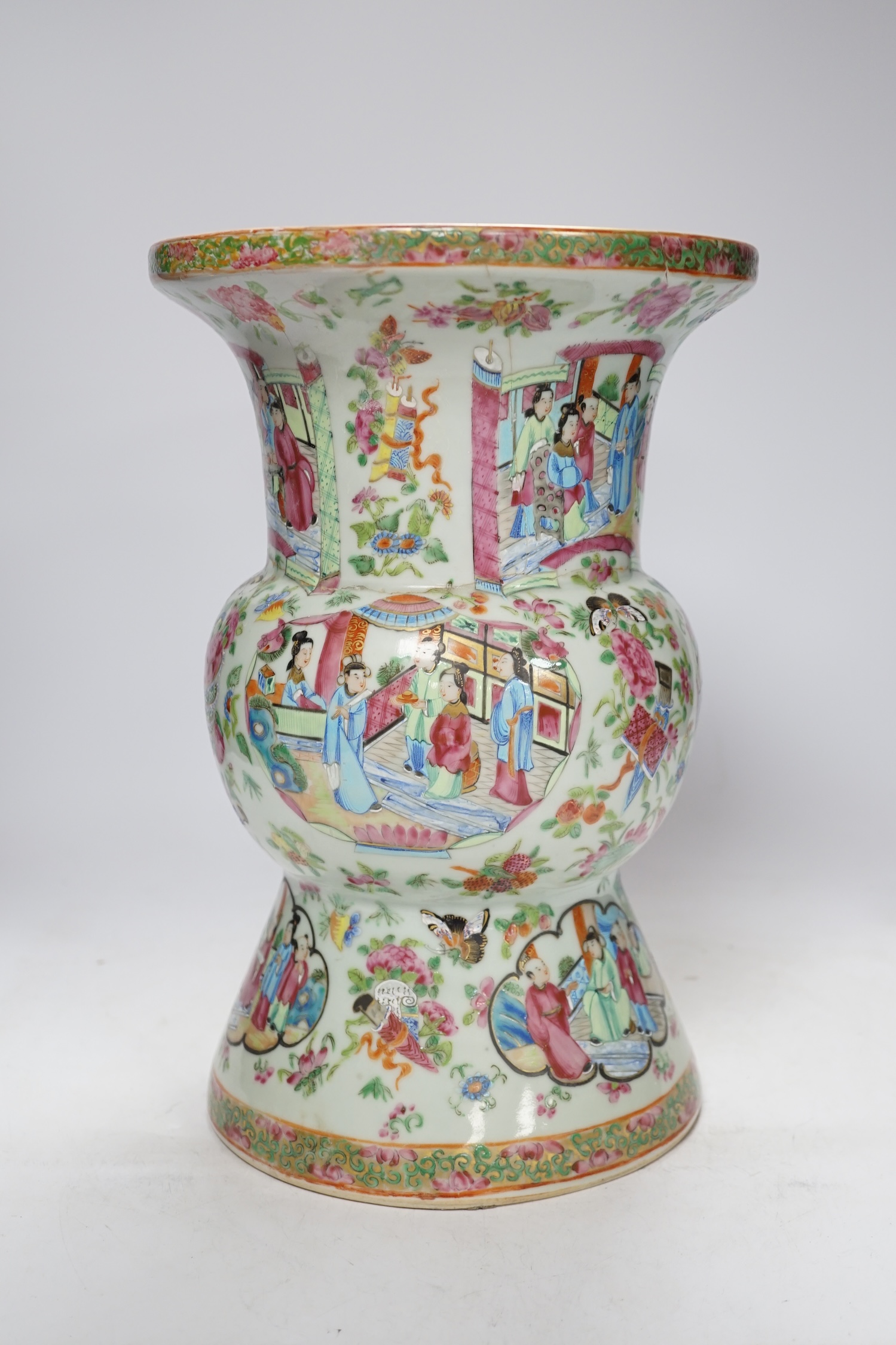 A large 19th century Chinese Canton famille rose vase, damaged and restored, 34cm - Image 3 of 8