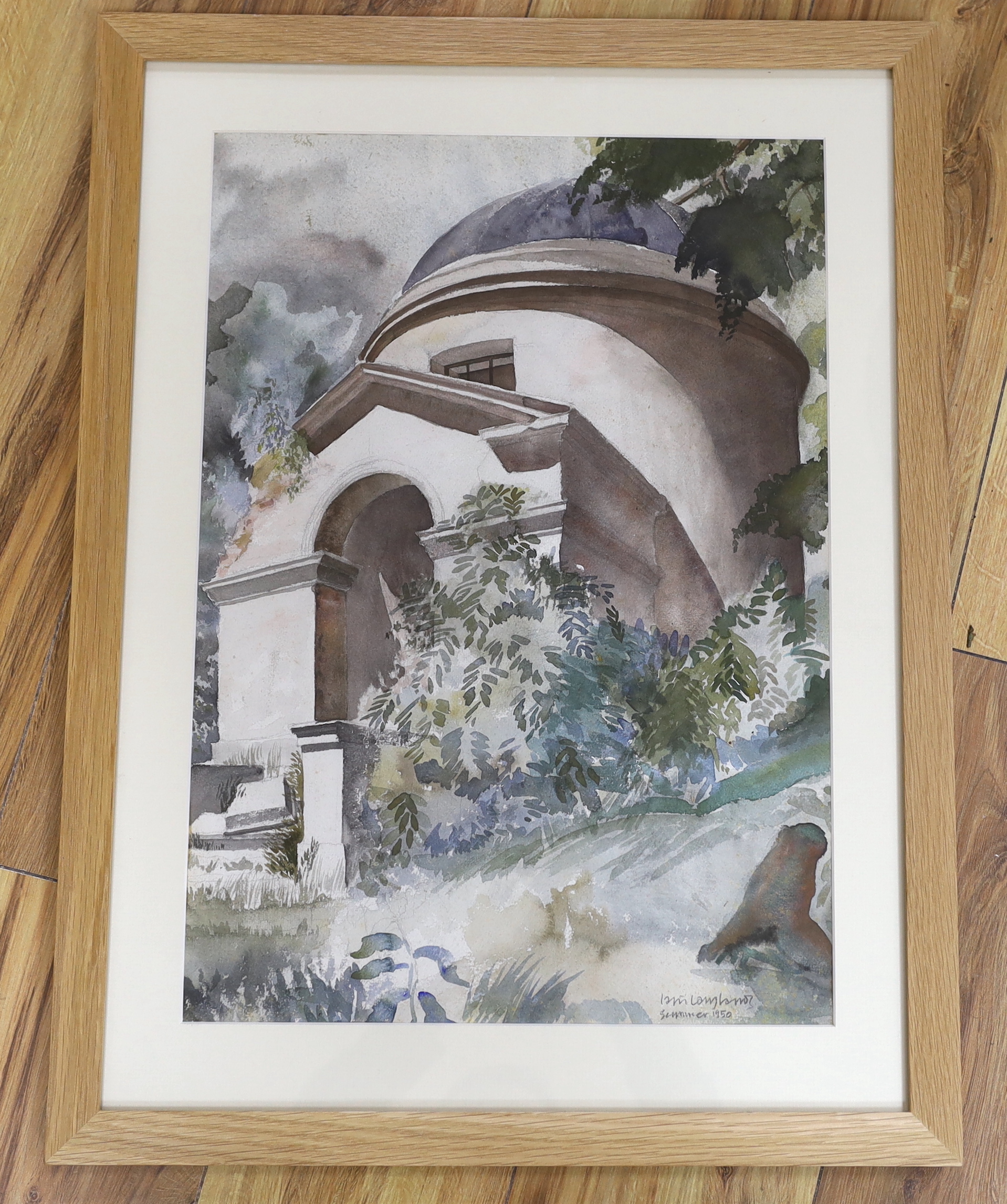 Iain Langland (20th. C), watercolour, 'Chiswick House', signed and dated 1950, inscribed in ink - Image 2 of 3