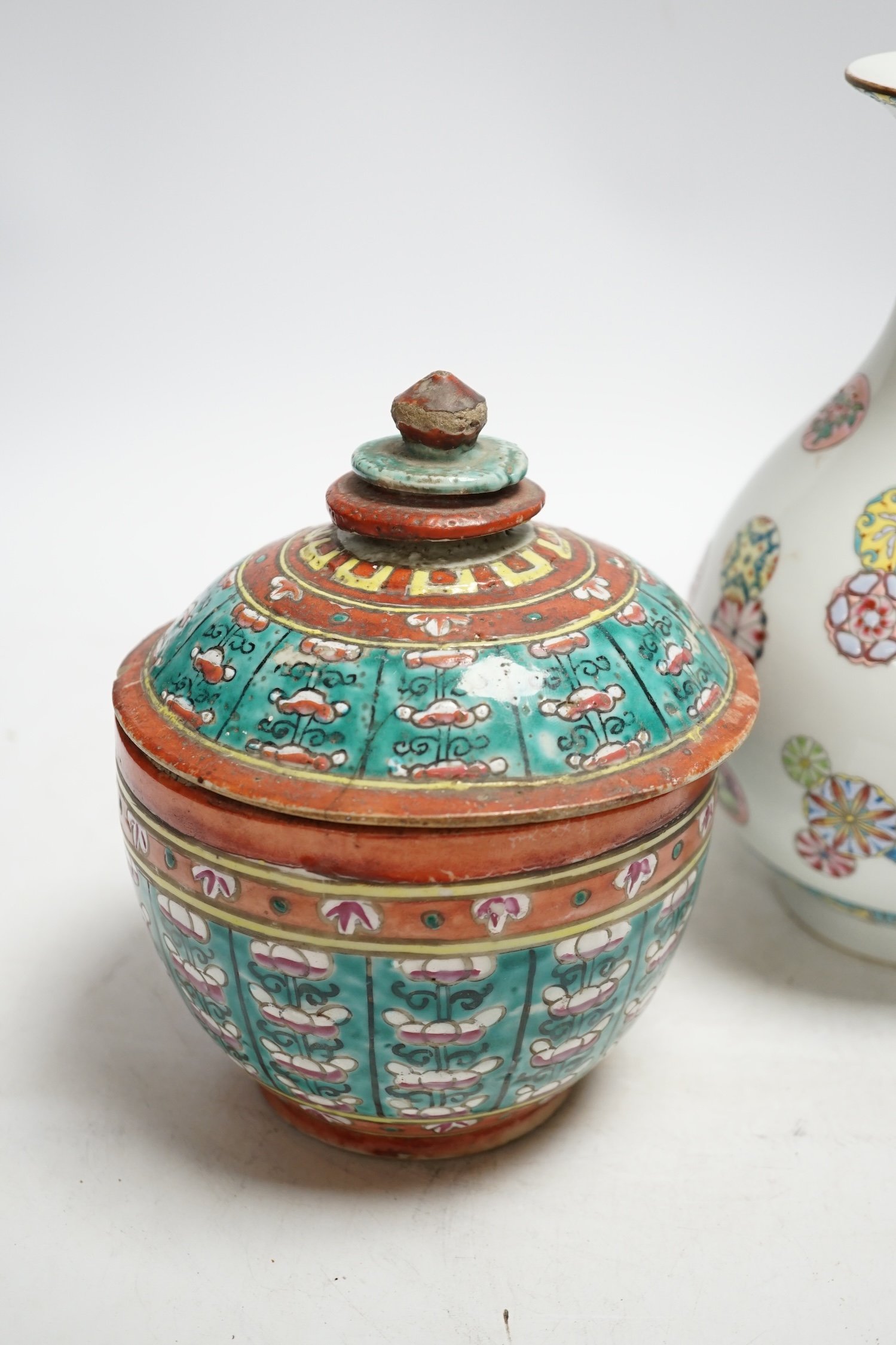 A 19th century Chinese jar and cover together with a famille rose vase, 24cm - Image 2 of 7