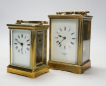 Two brass cased carriage timepieces including one by H.W. Bedford, 14.5cm