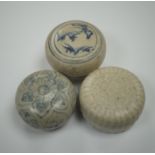 Two Annamese Chinese blue and white boxes and covers, 15th/16th century and a Dehua moulded box