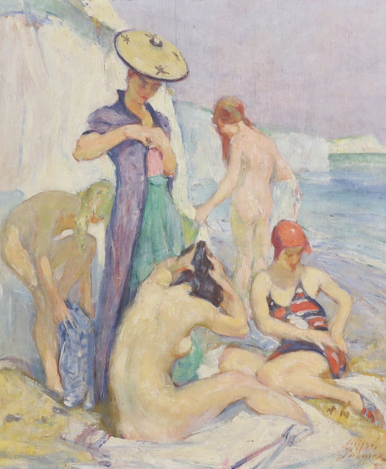 Alfred Palmer (1877-1951), oil on board, Female bathers, signed, 45 x 37cm