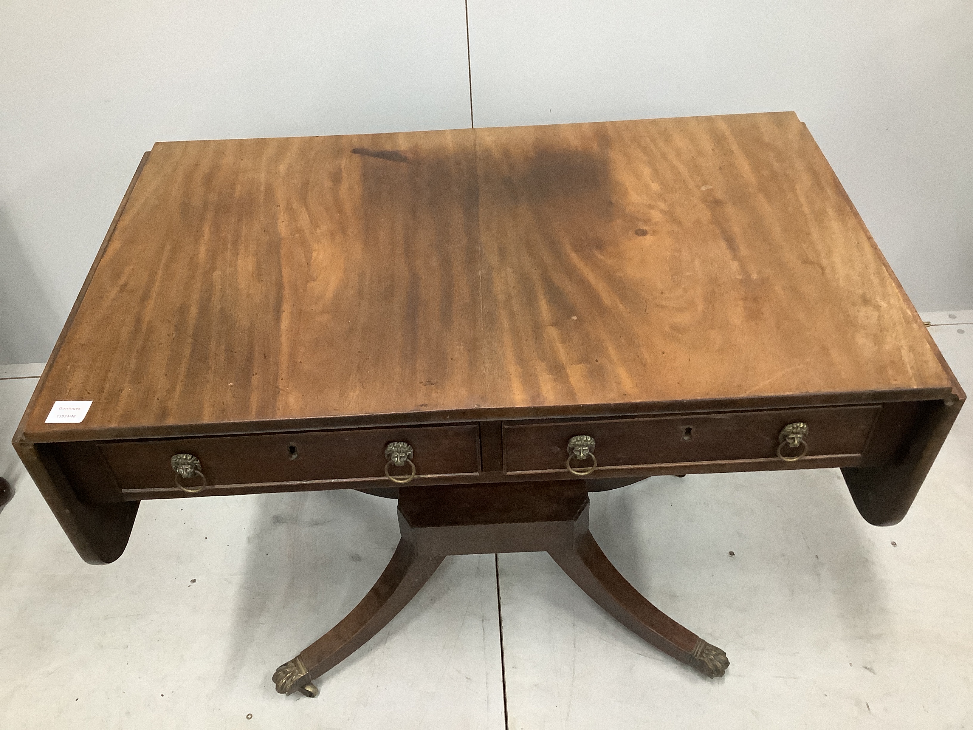 A Regency style mahogany sofa table, width 101cm, depth 59cm, height 77cm - Image 2 of 2