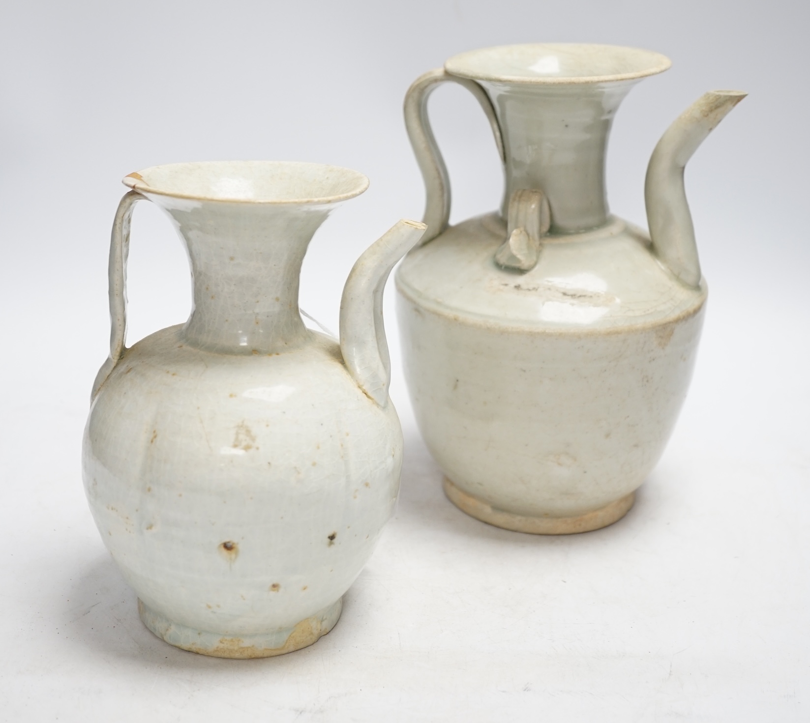 Two Chinese qingbai ewers, Song dynasty, one has Oxford thermoluminescence certificate, tallest