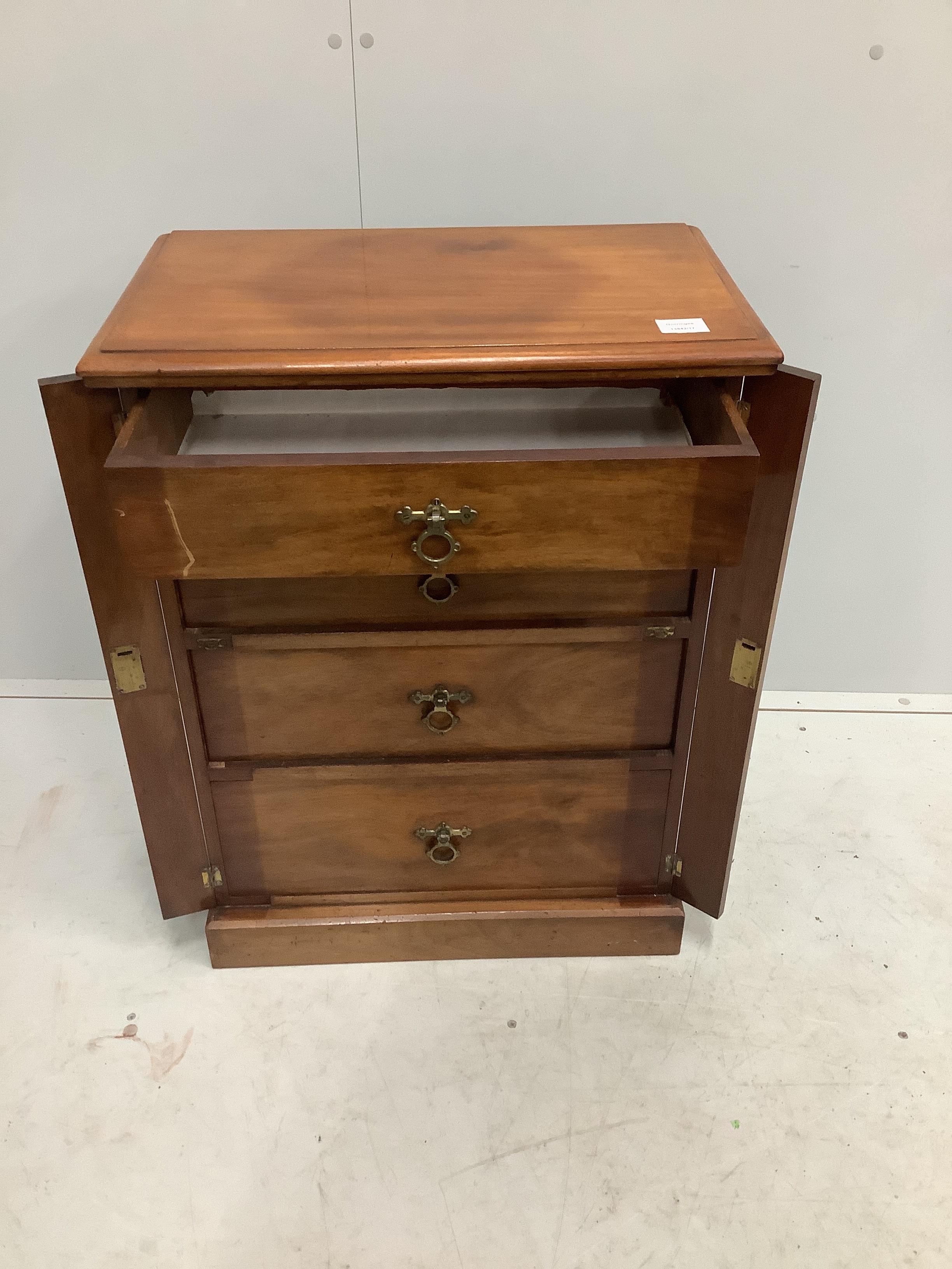 A late Victorian walnut four drawer wellington style chest, brass plaque inscribed 'E A M Fry, May - Image 2 of 3