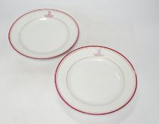 A pair of Nicholas II Russian Imperial porcelain factory plates, puce monogram for Grand Duke