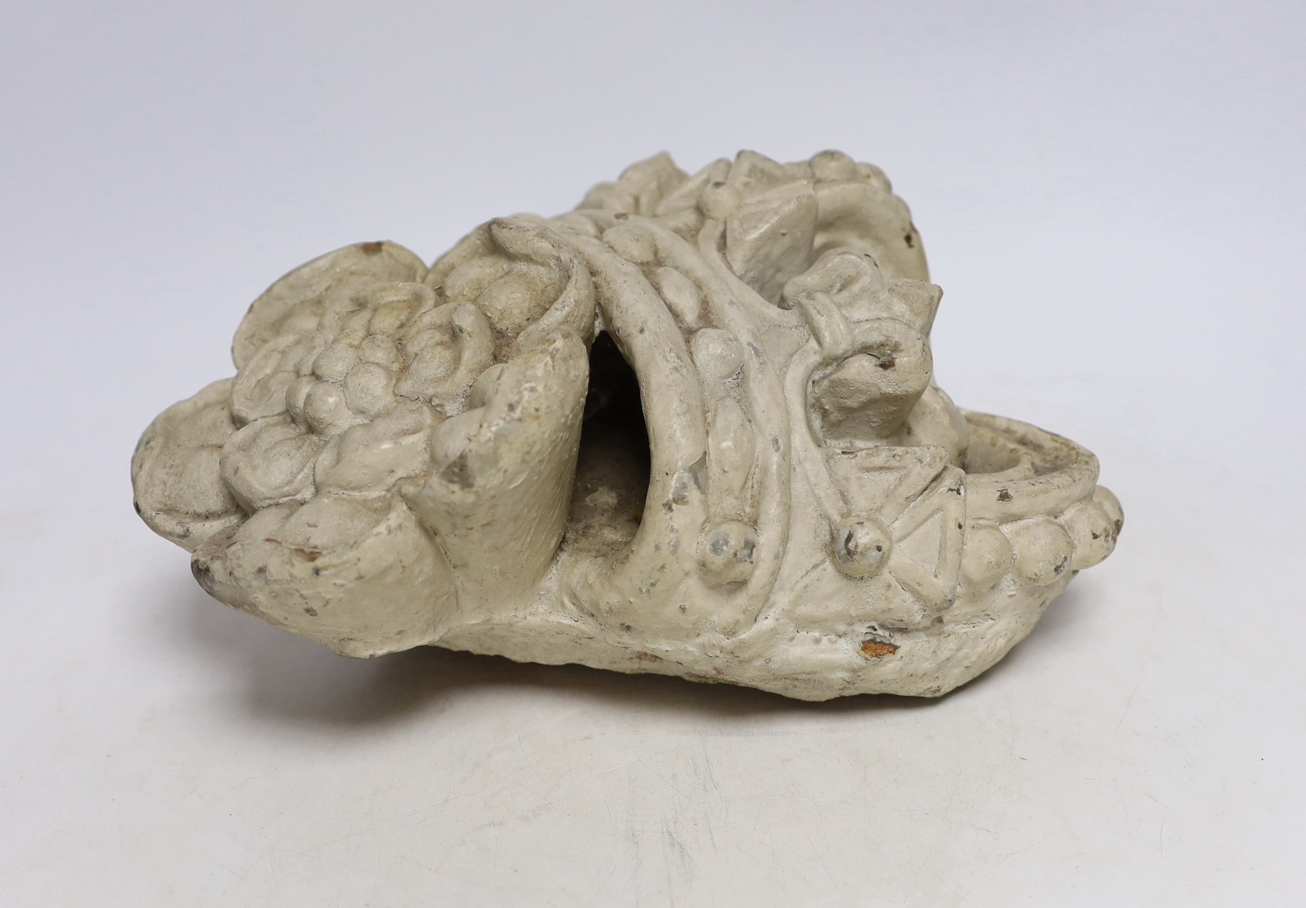 A White painted terracotta architectural cresting in the form coronet over a Tudor rose, 26cm high - Image 2 of 4