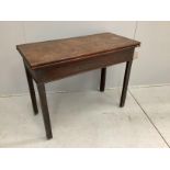 A George III rectangular mahogany folding tea table, width 96cm, depth 45cm, height 72cm