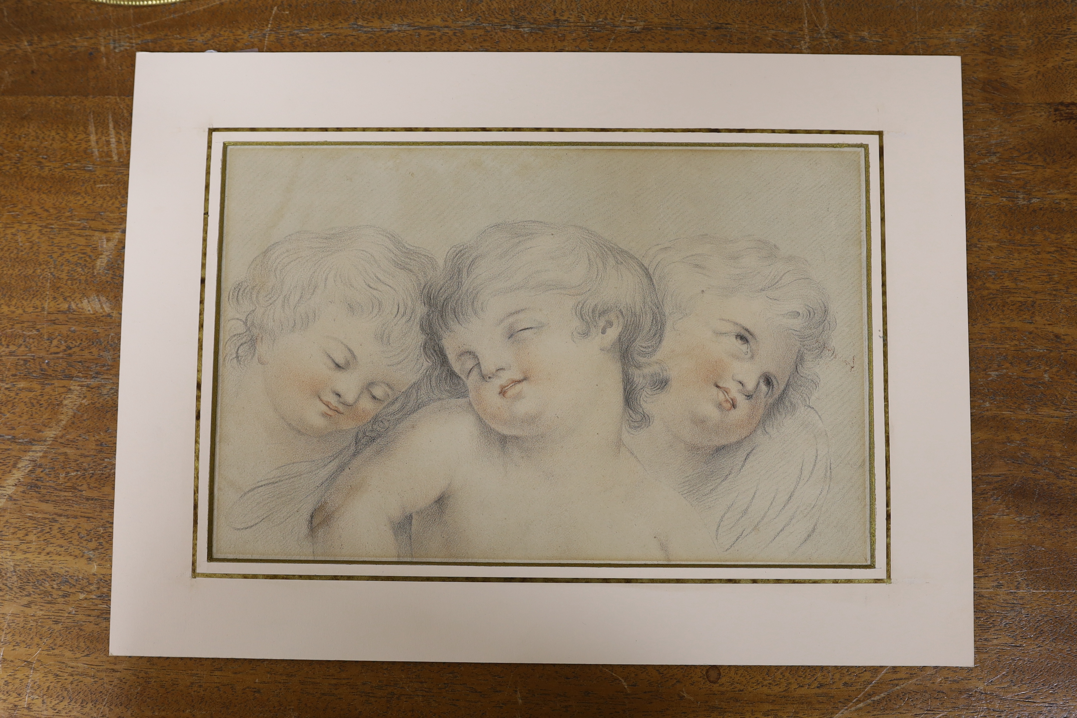 Attributed to Giovanni Battista Cipriani RA (Italian, 1727-1785), old master chalk, Three cherubs, - Image 2 of 3