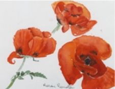 Marian Renata, watercolour, Still life of poppies, signed, 25 x 32cm