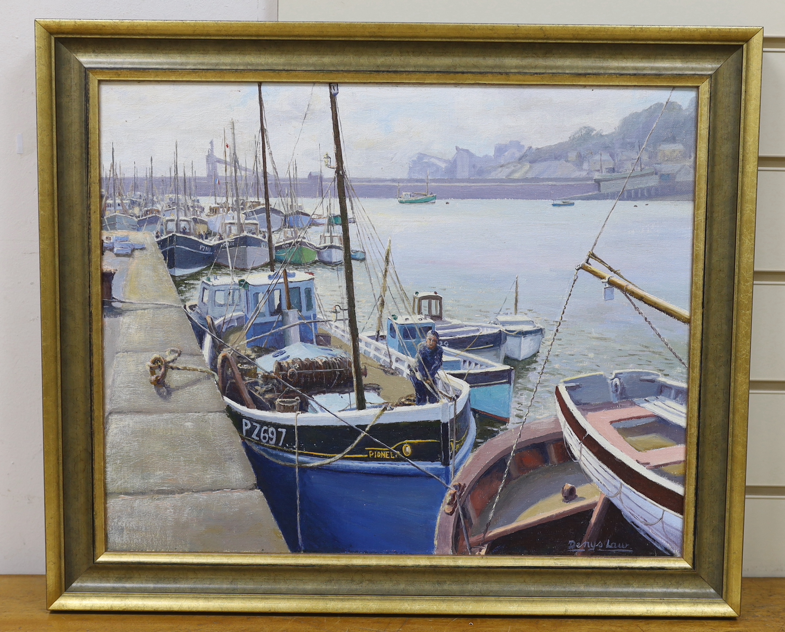 Denys Law (1907-1981) Modern British, oil on board, Harbour scene with fishing boats, signed, 40 x - Image 2 of 3
