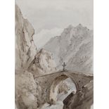 Henry William Burgess (1792-1839), ink and wash, Alpine bridge, unsigned, 30 x 22cm