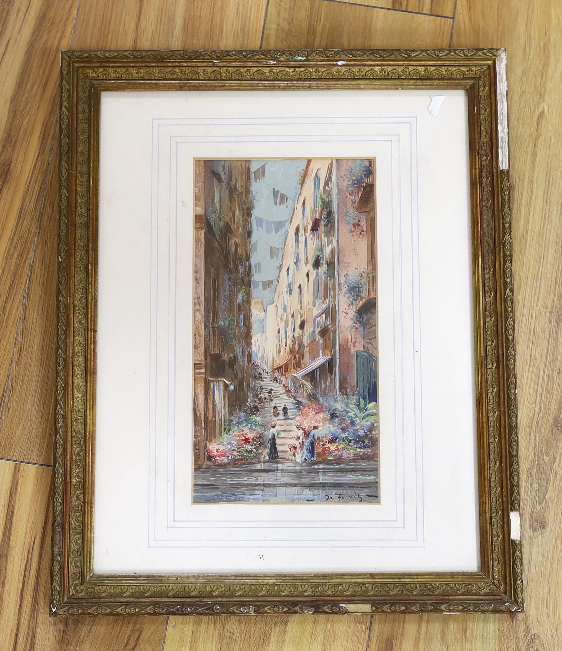 De Fulvis (Italian, 19th/20th. C), watercolour, Neapolitan street scene, signed, 28 x 15cm - Image 2 of 3