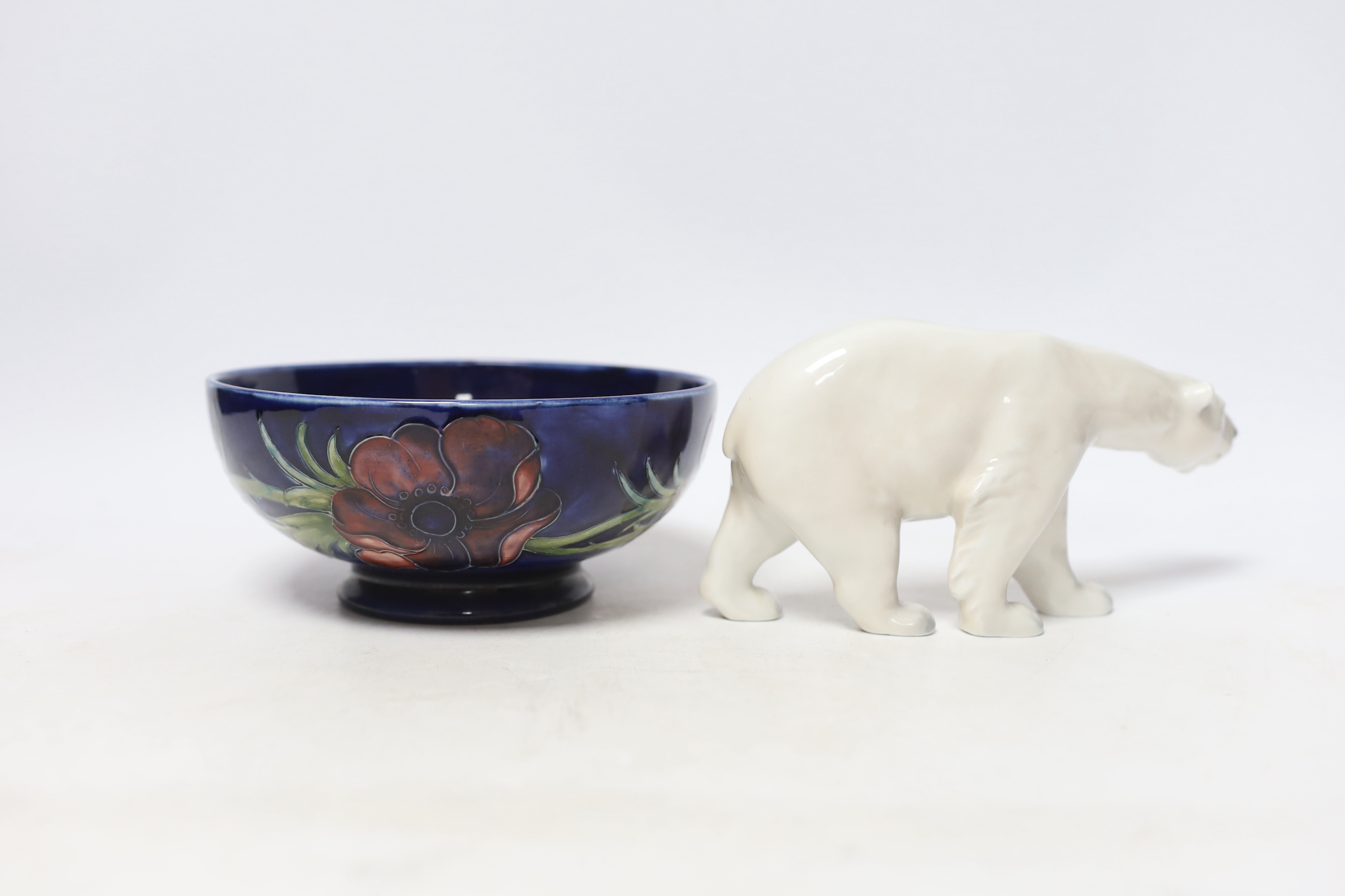 A Moorcroft anemone bowl and a Copenhagen polar bear, Moorcroft bowl 16cm diameter - Image 2 of 4