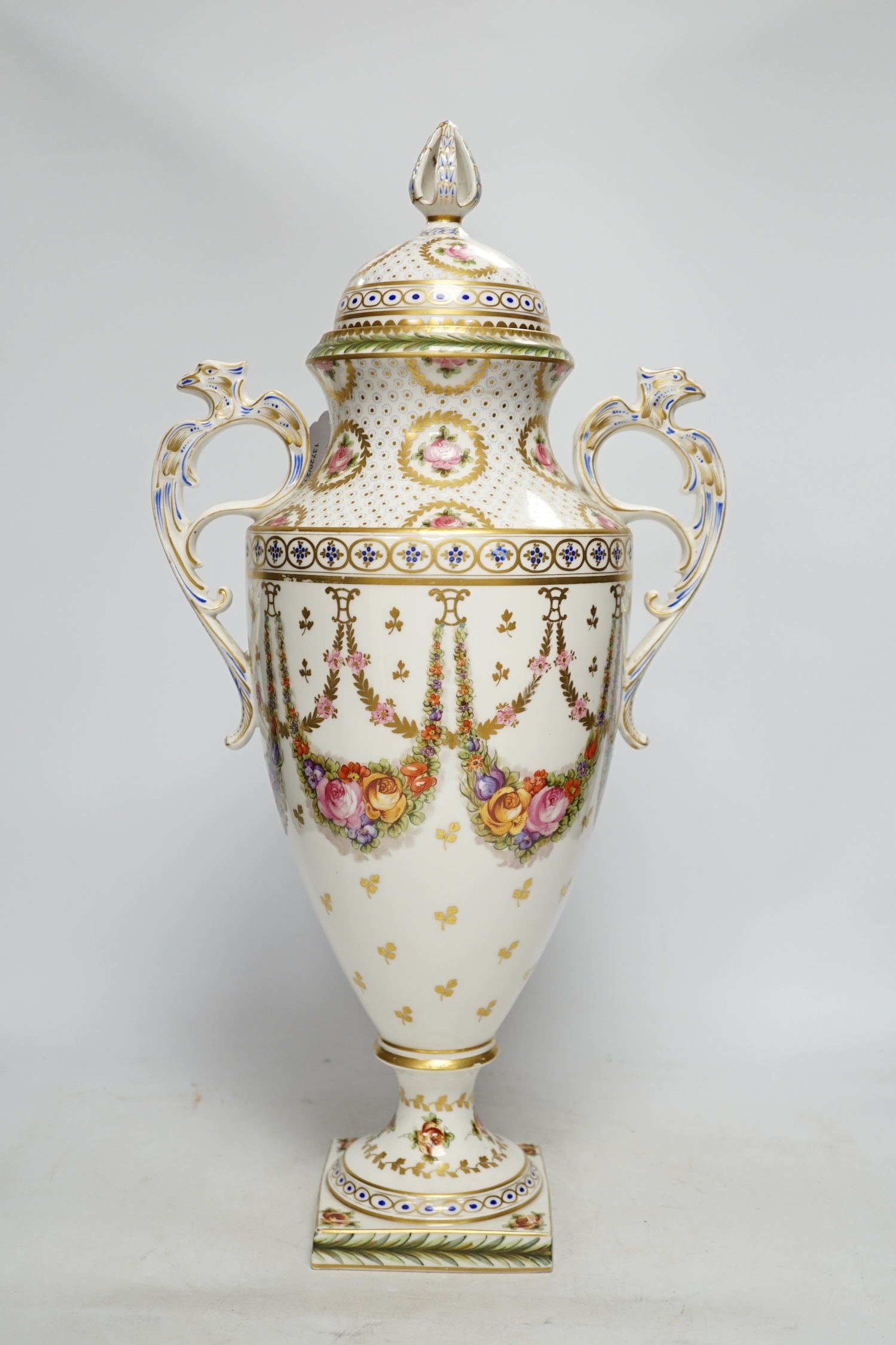 A large Sevres style vase and cover, 52cm high